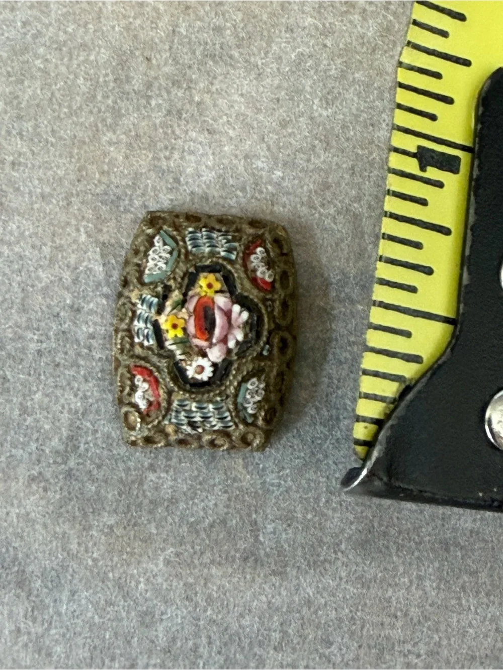 Vintage Italian Micro Mosaic Floral Brooch Component Made In Italy Rectangle